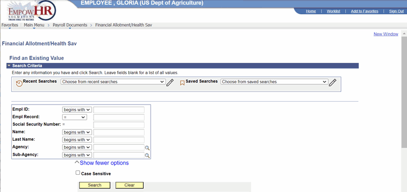 Financial Allotment/Health Sav Page - Find an Existing Value